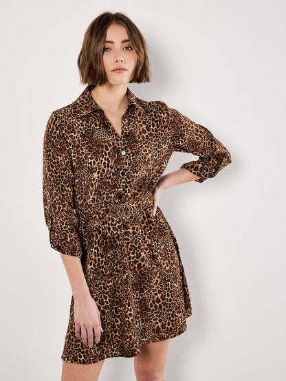 Animal Print Crepe Shirt Mini Dress