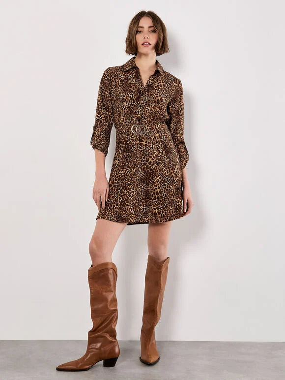 Animal Print Crepe Shirt Mini Dress