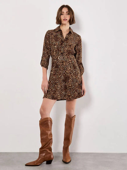 Animal Print Crepe Shirt Mini Dress