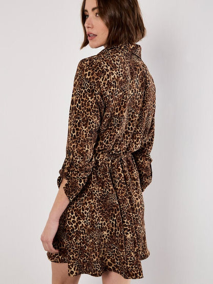 Animal Print Crepe Shirt Mini Dress