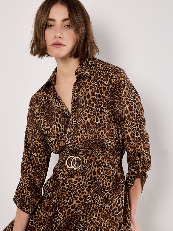 Animal Print Crepe Shirt Mini Dress