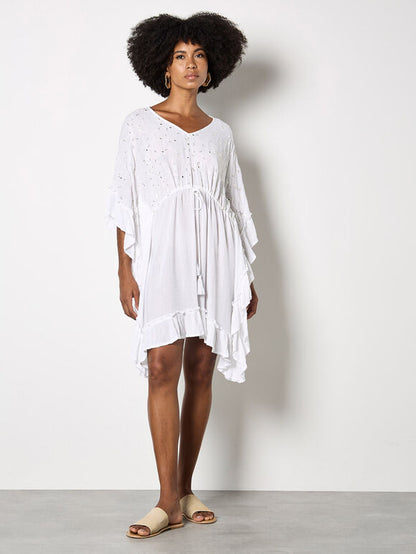 Sequin Woven Kaftan Mini Dress