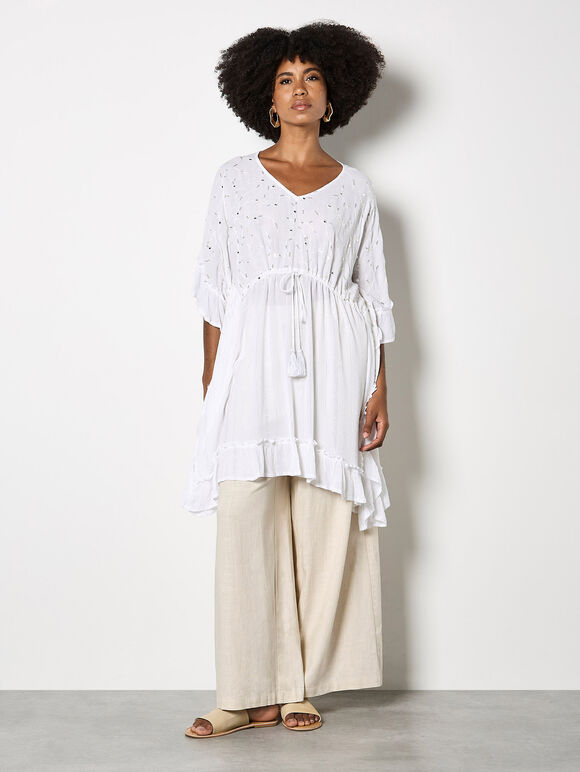 Sequin Woven Kaftan Mini Dress