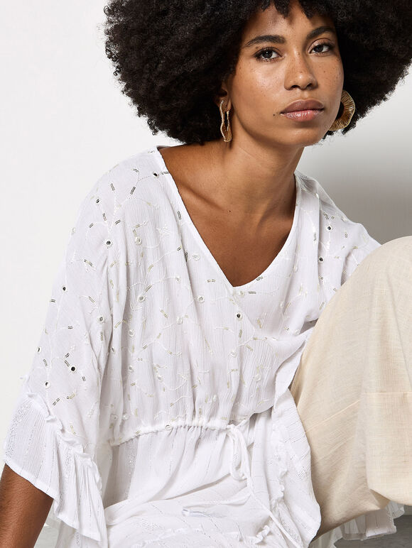 Sequin Woven Kaftan Mini Dress