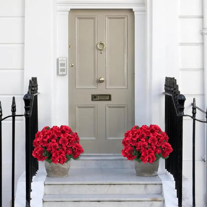 8 Bundles UV Resistant Artificial Geraniums – Outdoor Red Faux Flowers for Patio, Garden & Home Decor