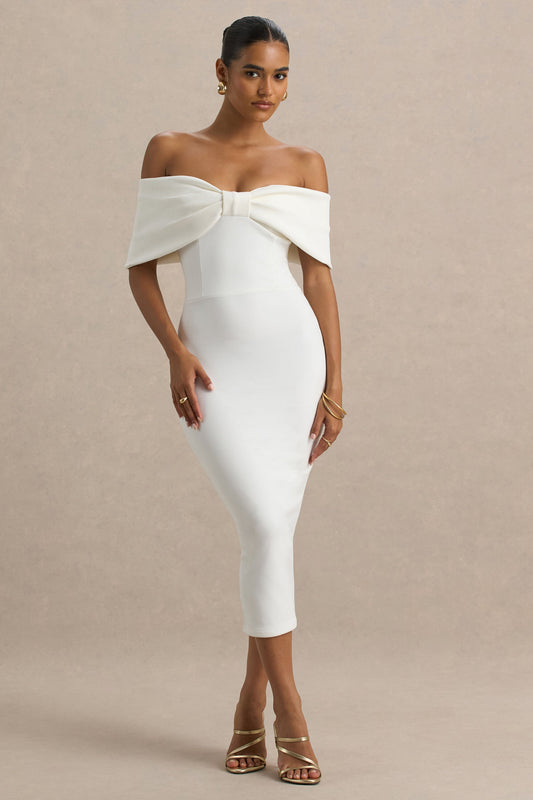 White Bow Midi Dress