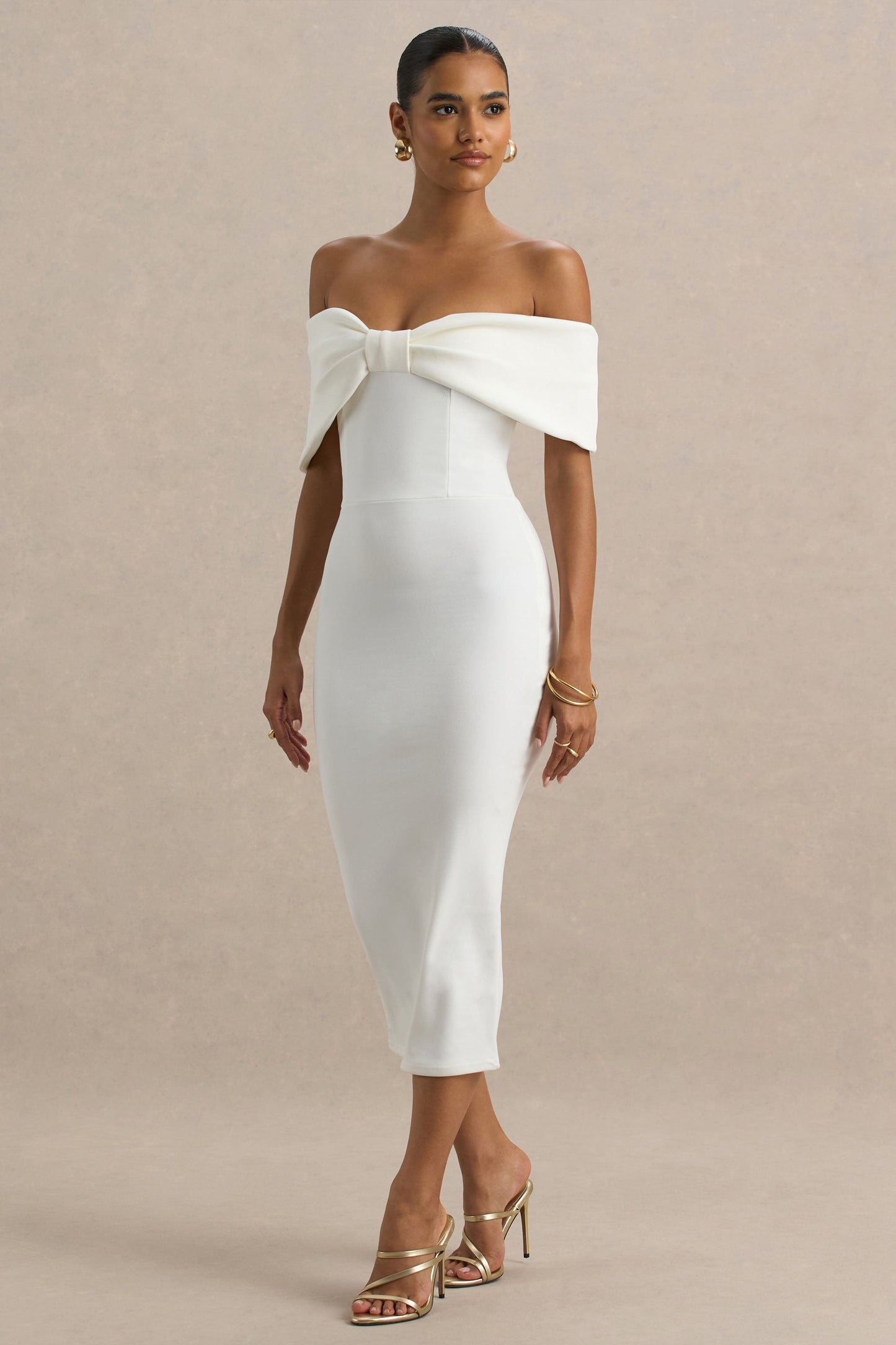 White Bow Midi Dress