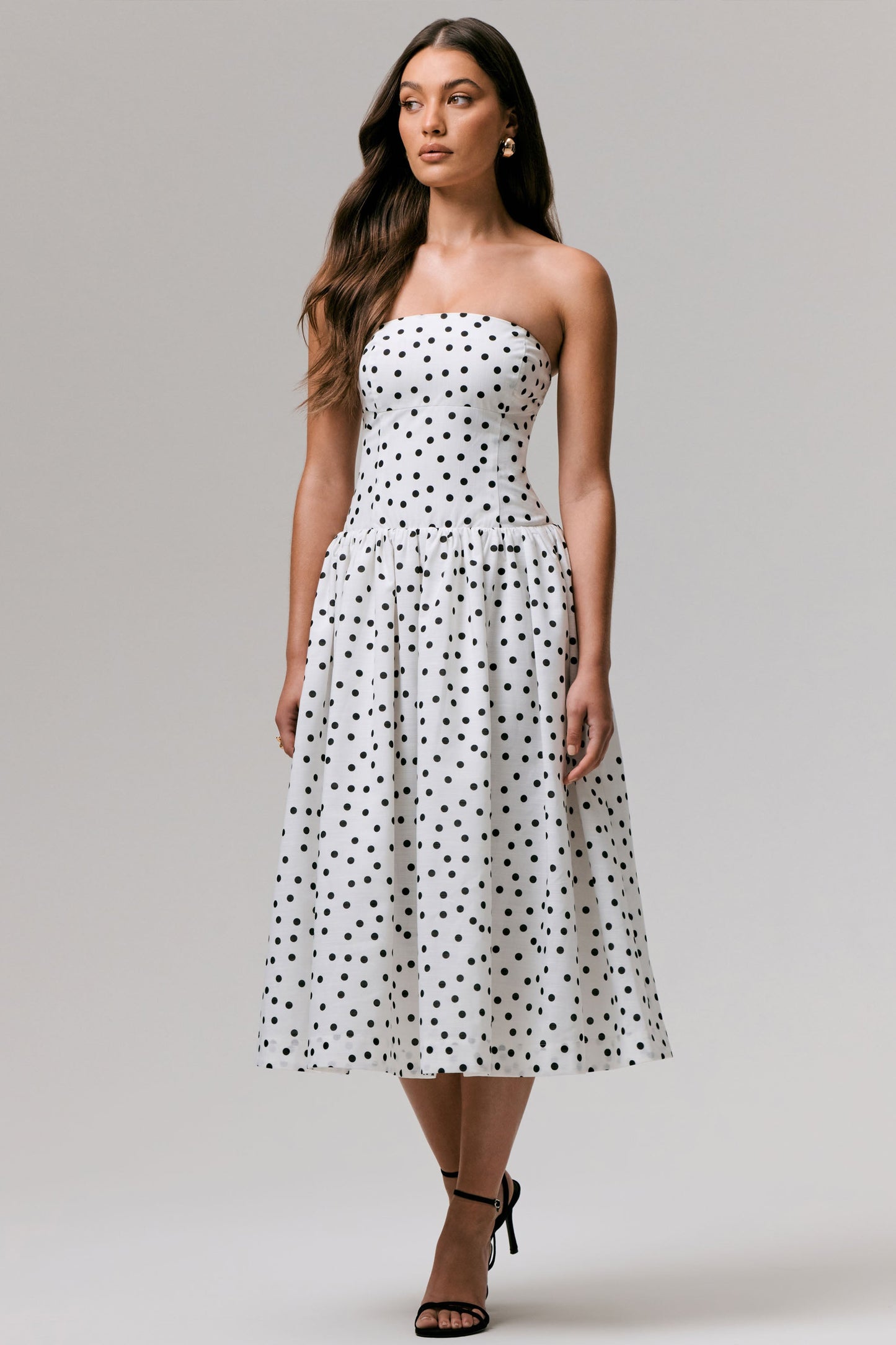 Polka Dot Bandeau Midi Dress
