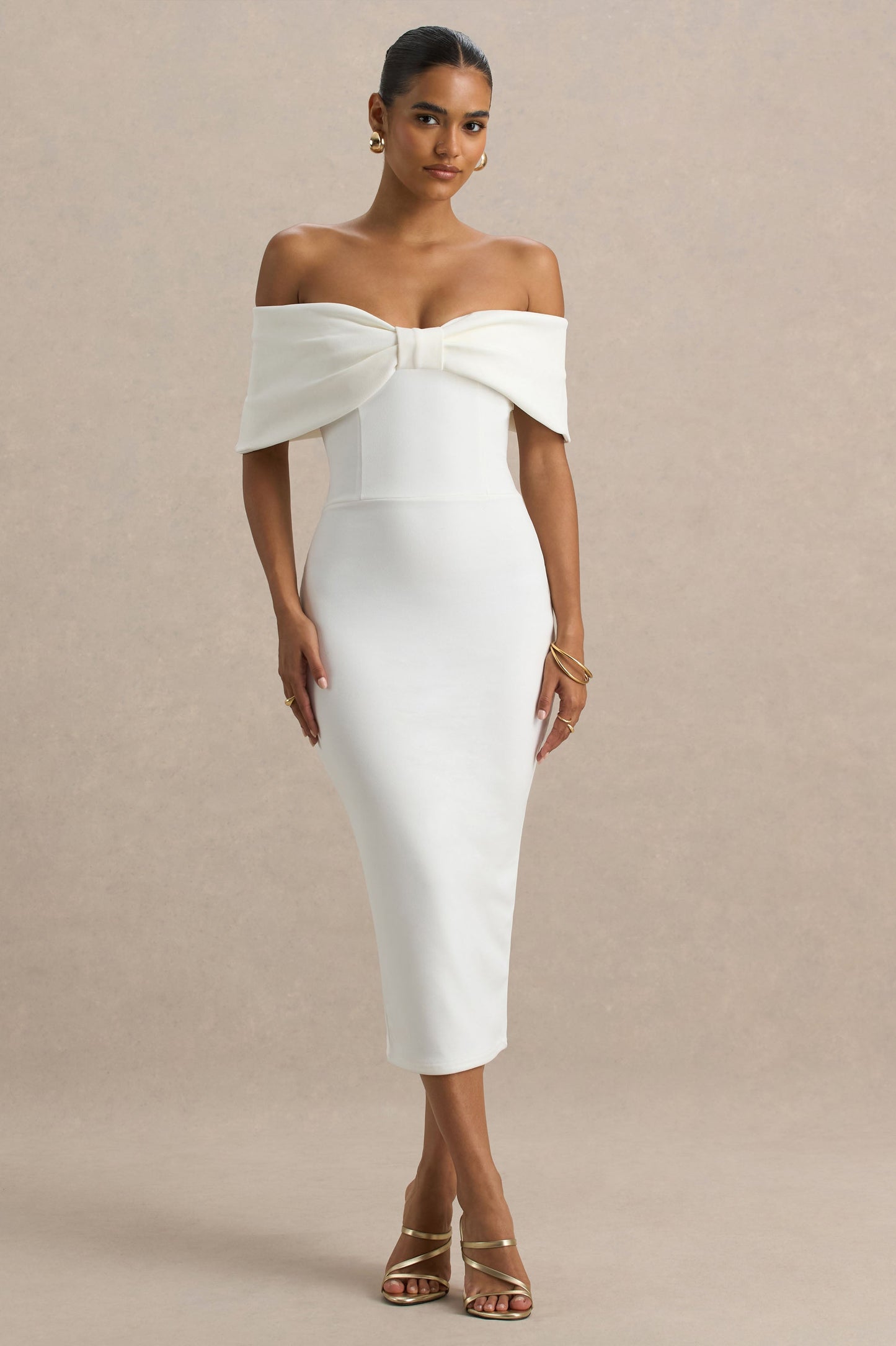 White Bow Midi Dress