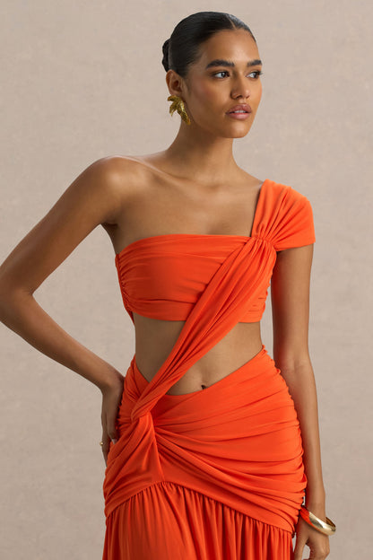 Orange Asymmetric Maxi Dress With Cut-Out Detail and Open-Back