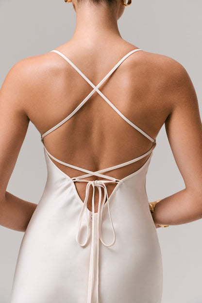 Yellow Ombre Satin Cowl-Neck Maxi Dress