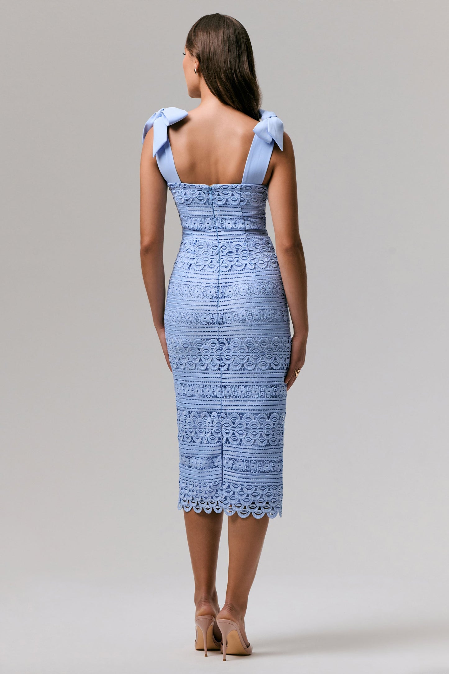 Powder Blue Square-Neck Midi Dress With Tie Details